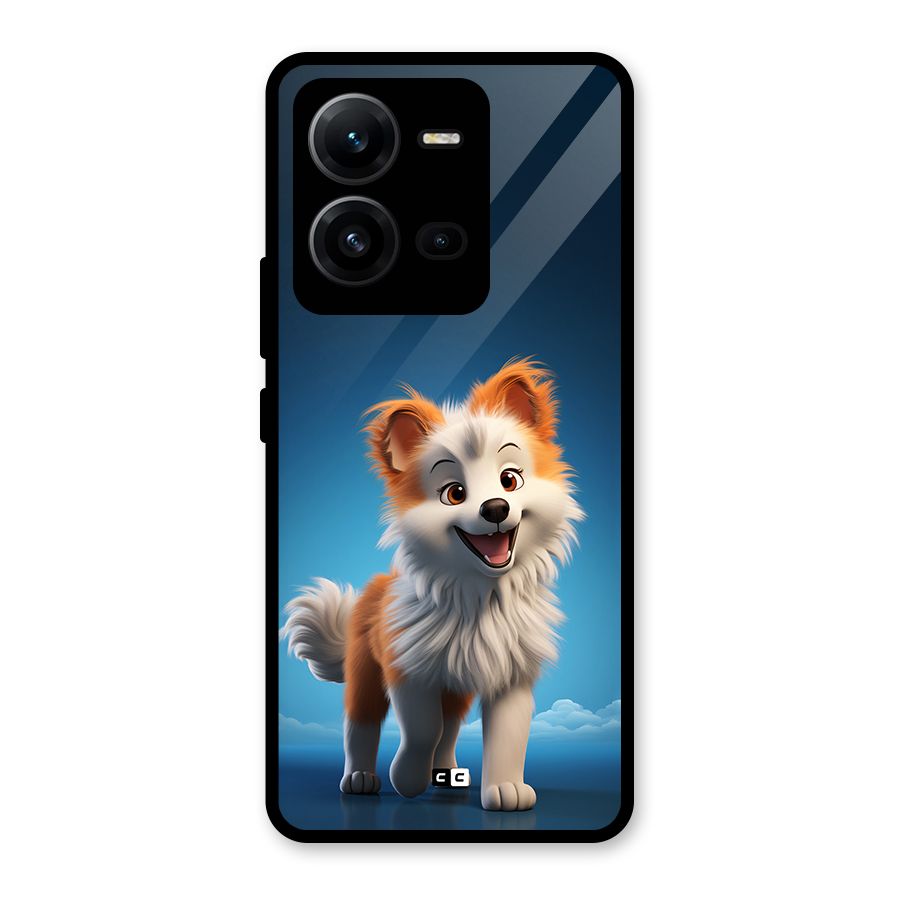 Cute Puppy Walking Glass Back Case for Vivo V25
