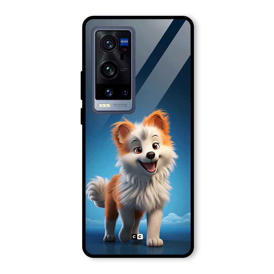 Cute Puppy Walking Glass Back Case for Vivo X60 Pro Plus