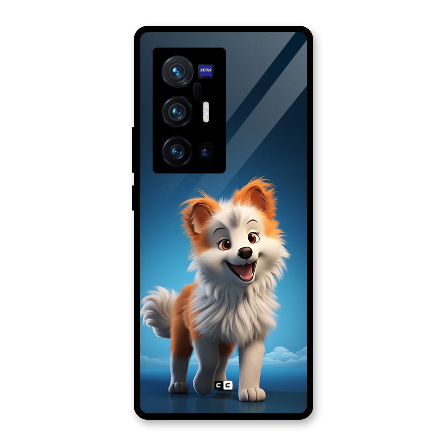 Cute Puppy Walking Glass Back Case for Vivo X70 Pro Plus
