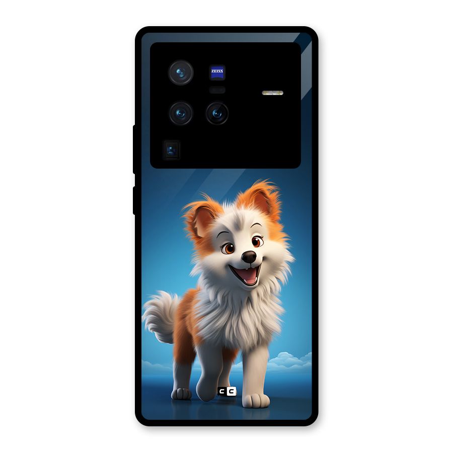 Cute Puppy Walking Glass Back Case for Vivo X80 Pro
