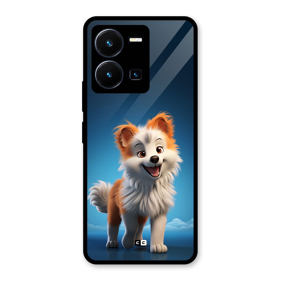 Cute Puppy Walking Glass Back Case for Vivo Y35