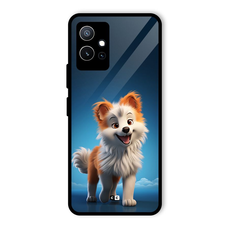 Cute Puppy Walking Glass Back Case for Vivo Y75 5G