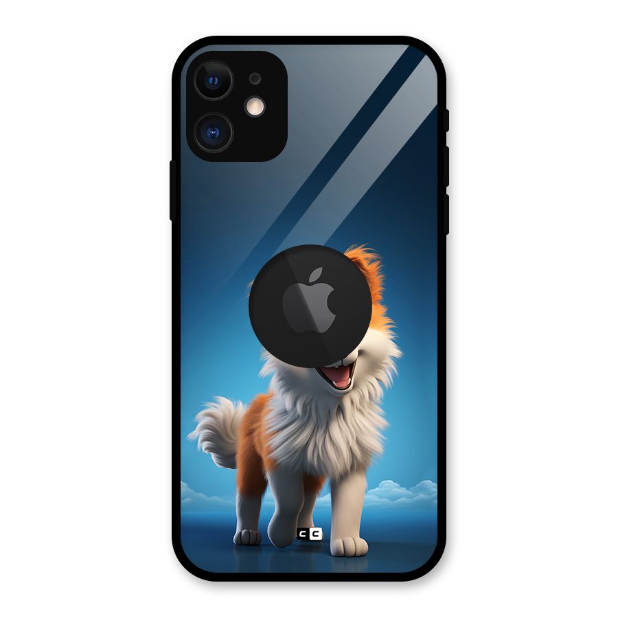 Cute Puppy Walking Glass Back Case for iPhone 11 Logo Cut