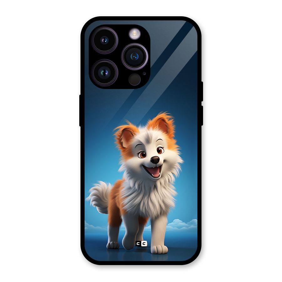 Cute Puppy Walking Glass Back Case for iPhone 14 Pro