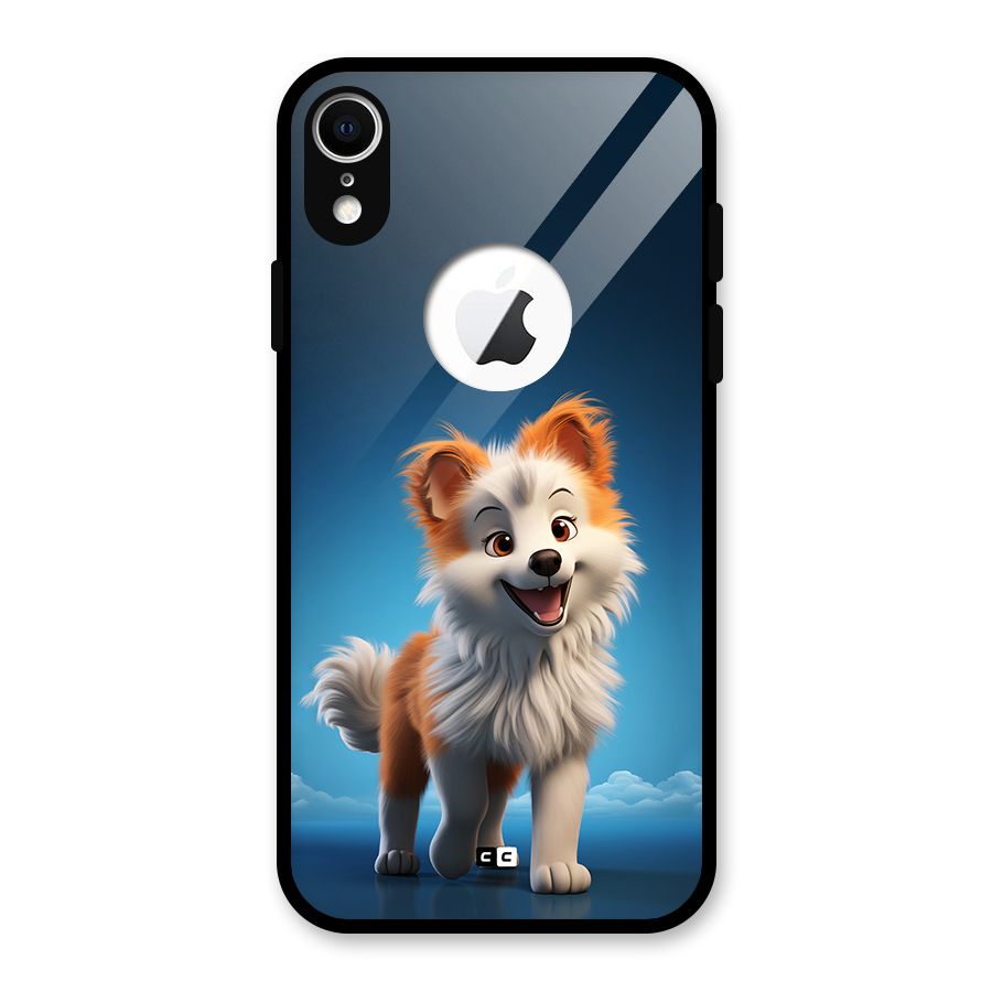 Cute Puppy Walking Glass Back Case for iPhone XR Logo Cut
