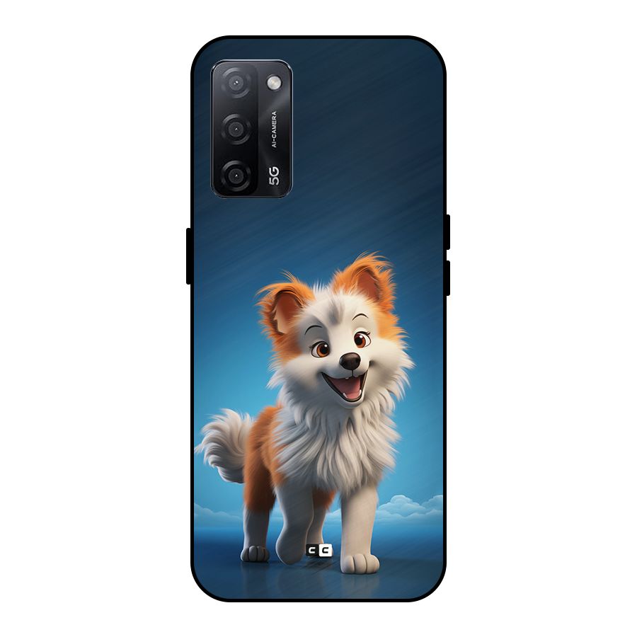 Cute Puppy Walking Metal Back Case for Oppo A53s 5G