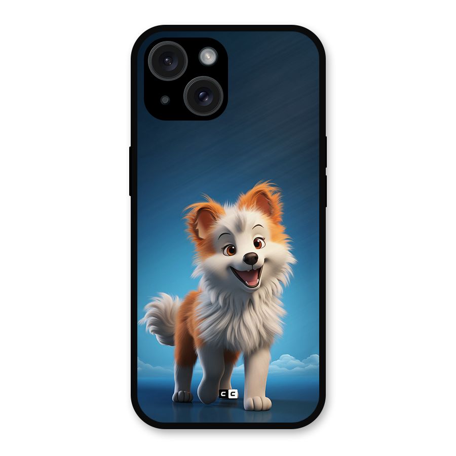 Cute Puppy Walking Metal Back Case for iPhone 15