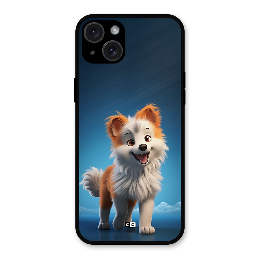 Cute Puppy Walking Metal Back Case for iPhone 15 Plus