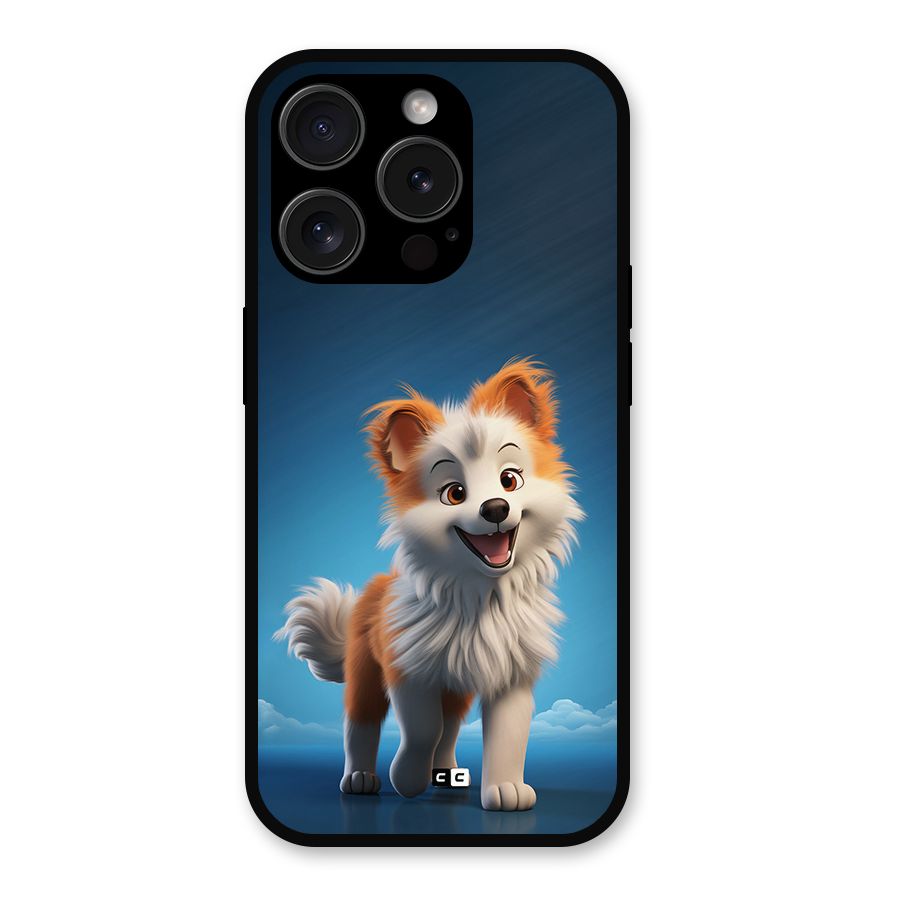 Cute Puppy Walking Metal Back Case for iPhone 15 Pro