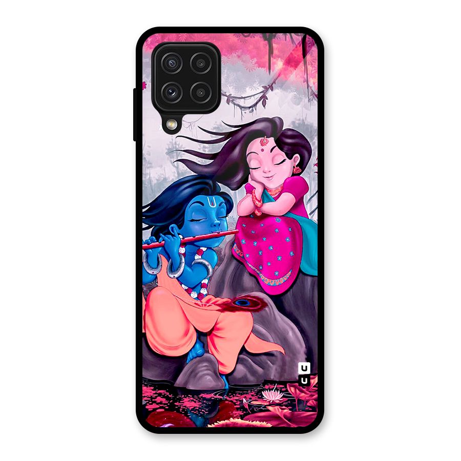 Cute Radha Krishna Glass Back Case for Galaxy A22 4G