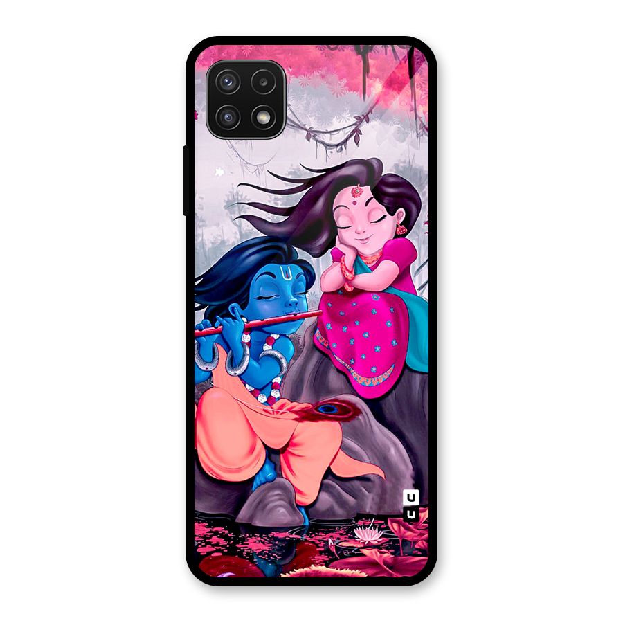 Cute Radha Krishna Glass Back Case for Galaxy A22 5G