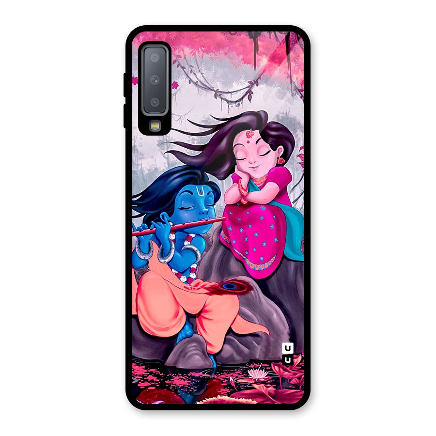 Cute Radha Krishna Glass Back Case for Galaxy A7 (2018)