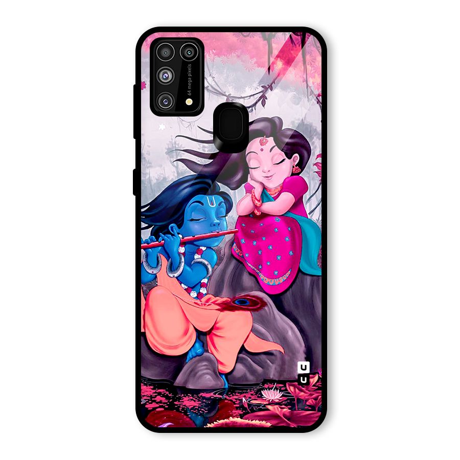 Cute Radha Krishna Glass Back Case for Galaxy F41