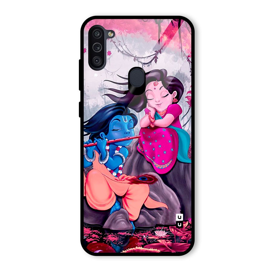 Cute Radha Krishna Glass Back Case for Galaxy M11