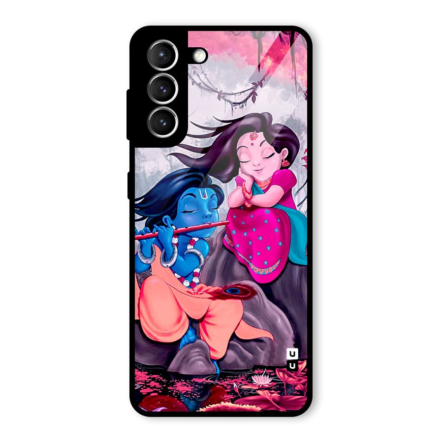 Cute Radha Krishna Glass Back Case for Galaxy S21 5G