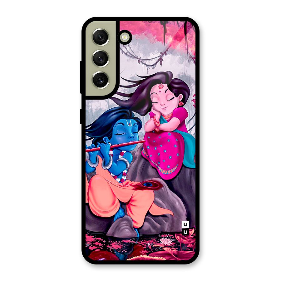 Cute Radha Krishna Glass Back Case for Galaxy S21 FE 5G