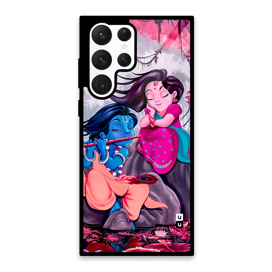 Cute Radha Krishna Glass Back Case for Galaxy S22 Ultra 5G