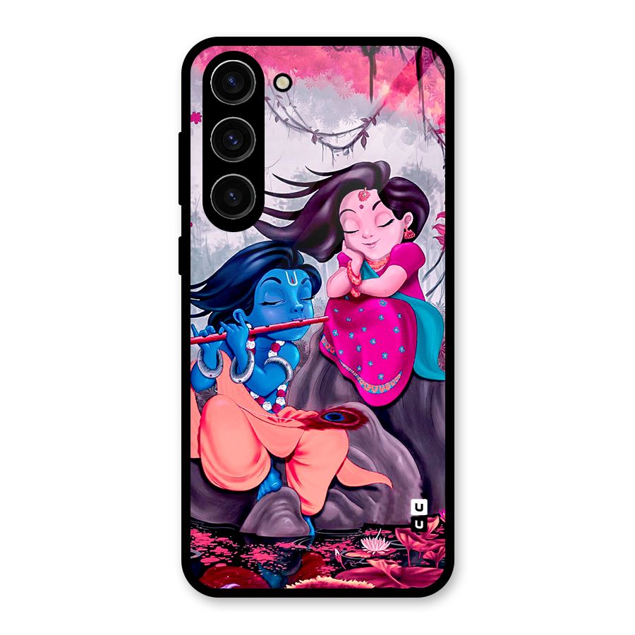 Cute Radha Krishna Glass Back Case for Galaxy S23 Plus