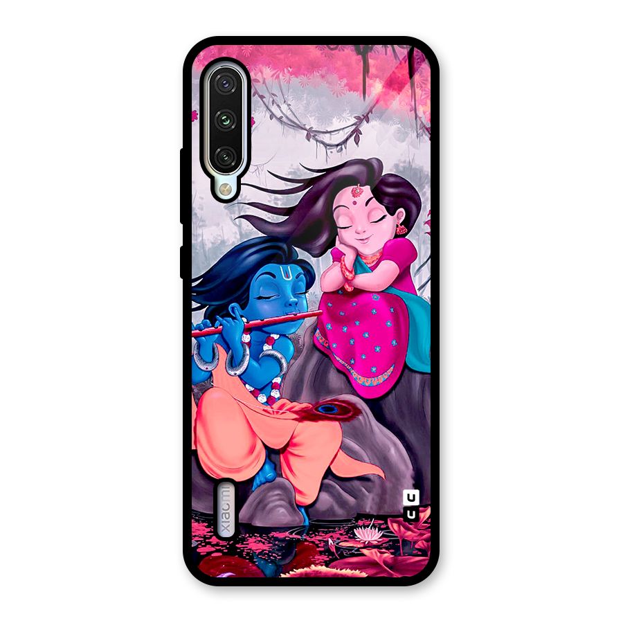 Cute Radha Krishna Glass Back Case for Mi A3