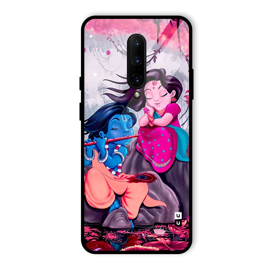 Cute Radha Krishna Glass Back Case for OnePlus 7 Pro
