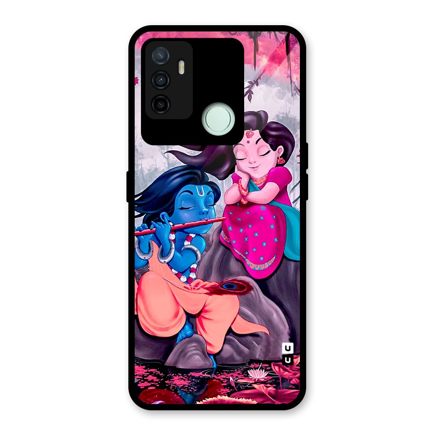 Cute Radha Krishna Glass Back Case for Oppo A53