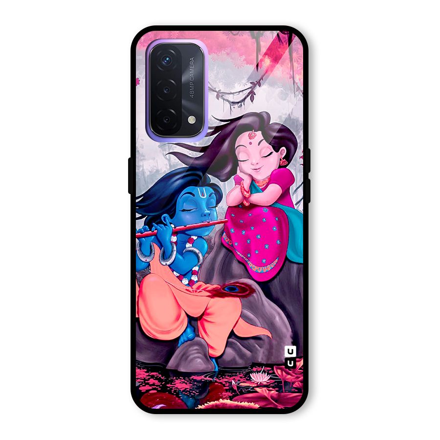 Cute Radha Krishna Glass Back Case for Oppo A74 5G