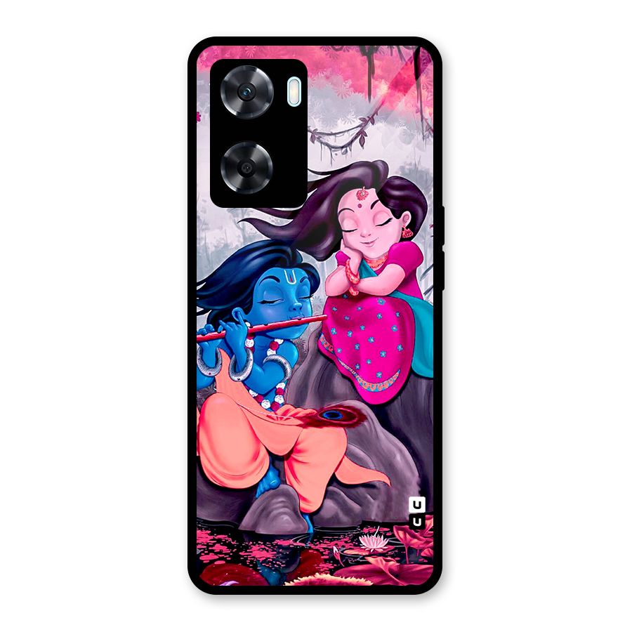 Cute Radha Krishna Glass Back Case for Oppo A77