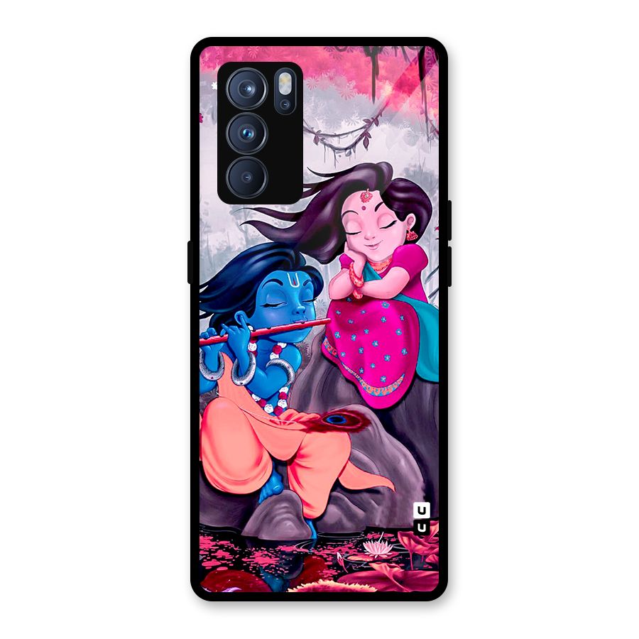 Cute Radha Krishna Glass Back Case for Oppo Reno6 Pro 5G
