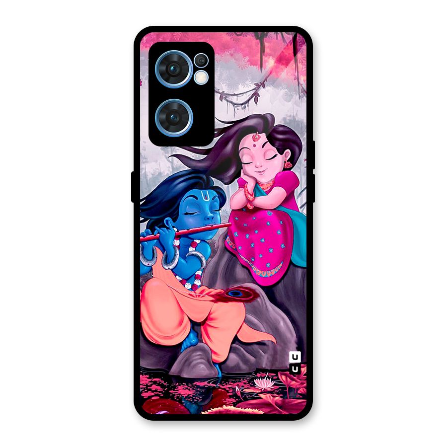 Cute Radha Krishna Glass Back Case for Oppo Reno7 5G