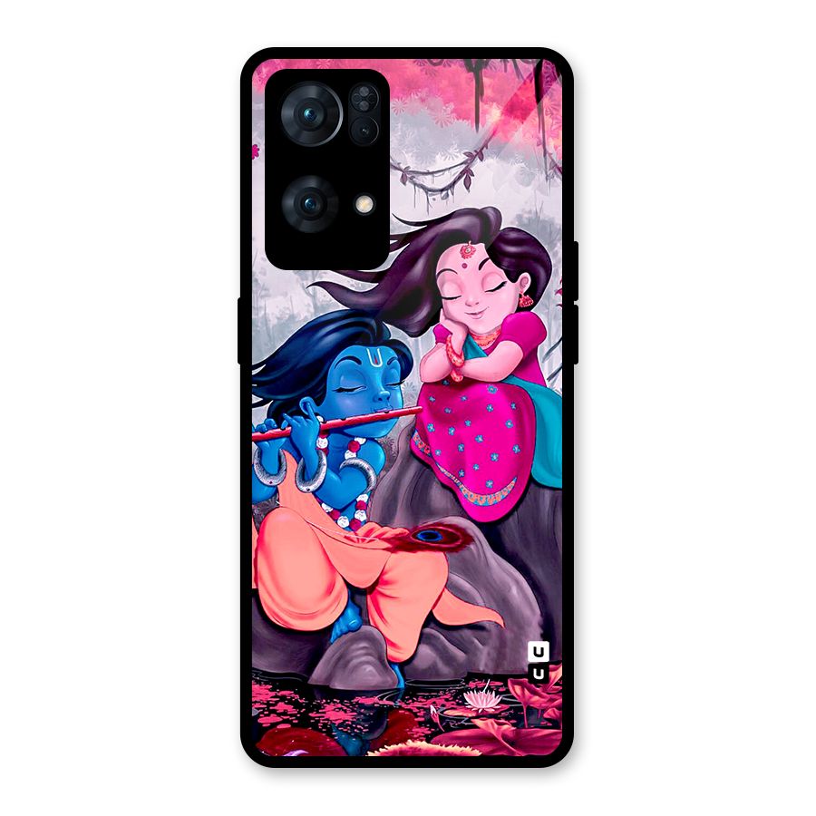 Cute Radha Krishna Glass Back Case for Oppo Reno7 Pro 5G