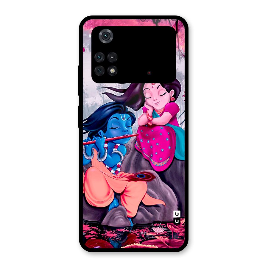 Cute Radha Krishna Glass Back Case for Poco M4 Pro 4G