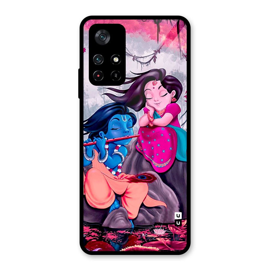 Cute Radha Krishna Glass Back Case for Poco M4 Pro 5G