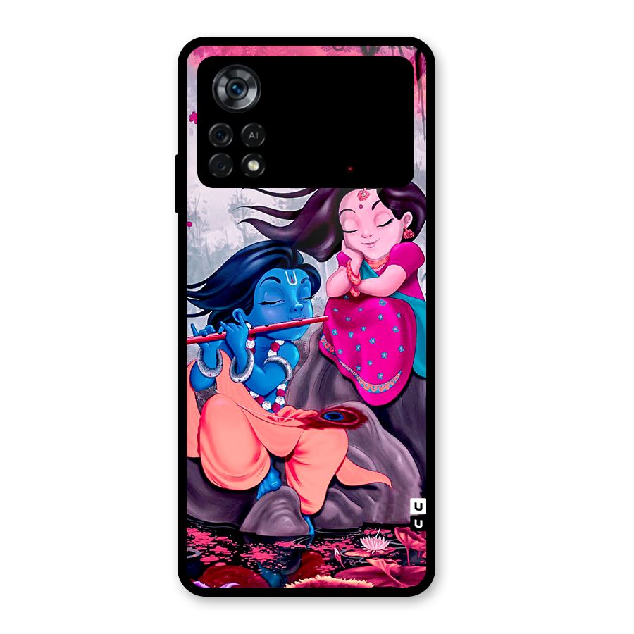 Cute Radha Krishna Glass Back Case for Poco X4 Pro 5G