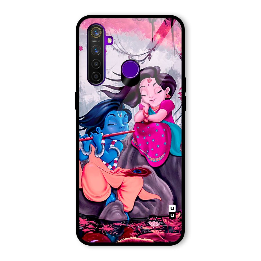 Cute Radha Krishna Glass Back Case for Realme 5 Pro