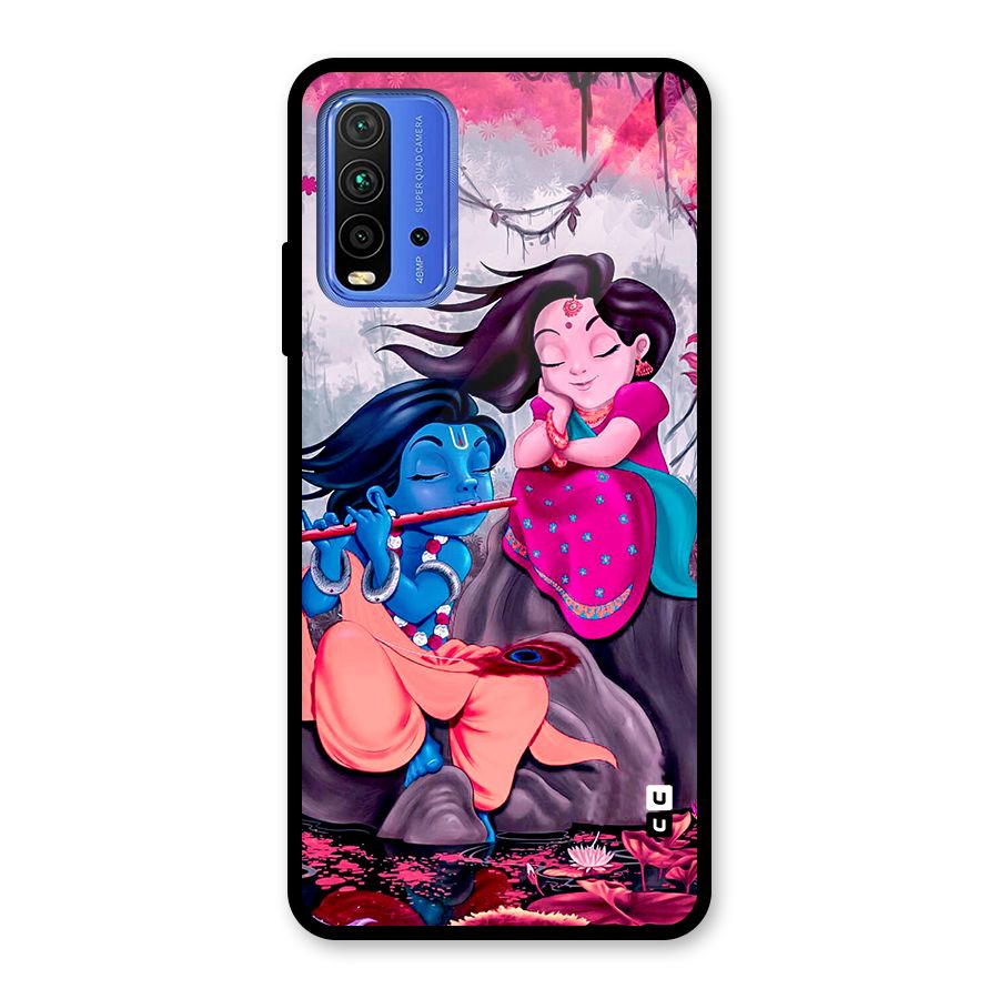 Cute Radha Krishna Glass Back Case for Redmi 9 Power