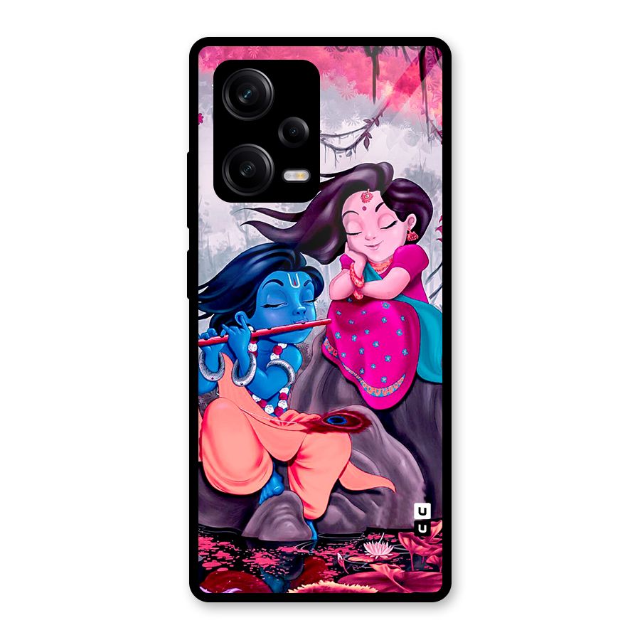 Cute Radha Krishna Glass Back Case for Redmi Note 12 Pro