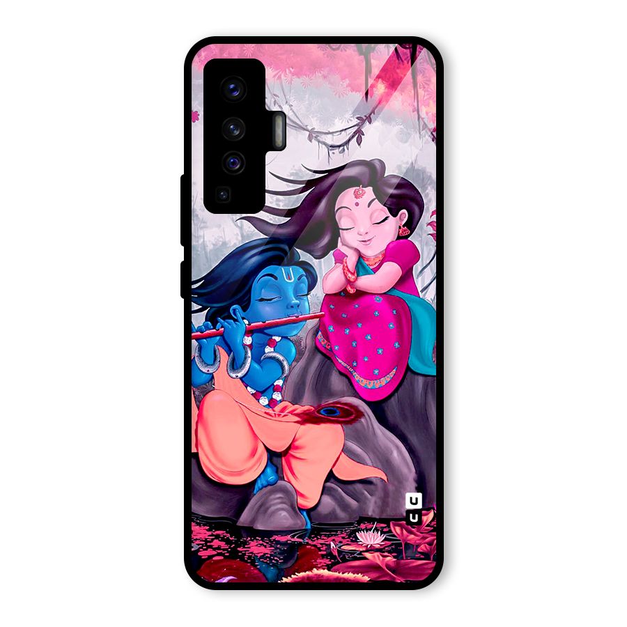 Cute Radha Krishna Glass Back Case for Vivo X50