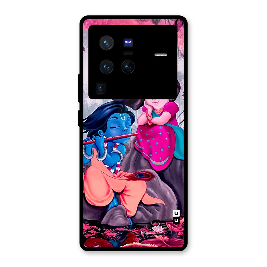 Cute Radha Krishna Glass Back Case for Vivo X80 Pro