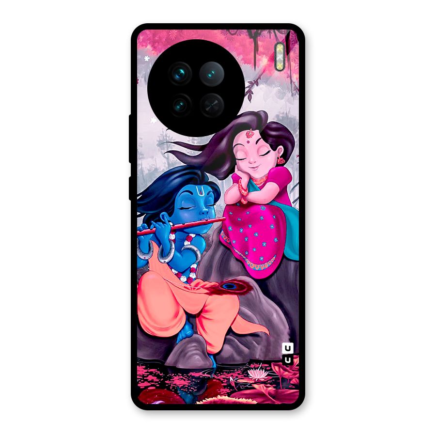 Cute Radha Krishna Glass Back Case for Vivo X90