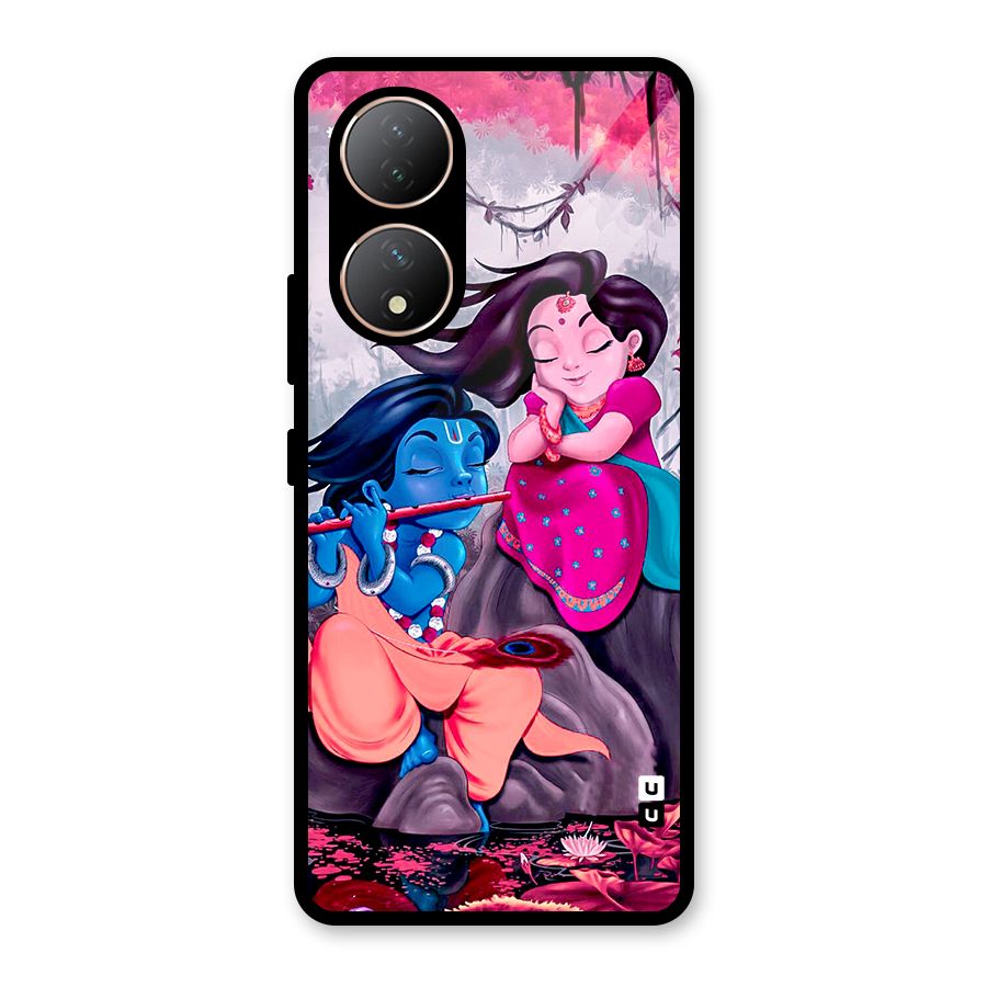 Cute Radha Krishna Glass Back Case for Vivo Y100