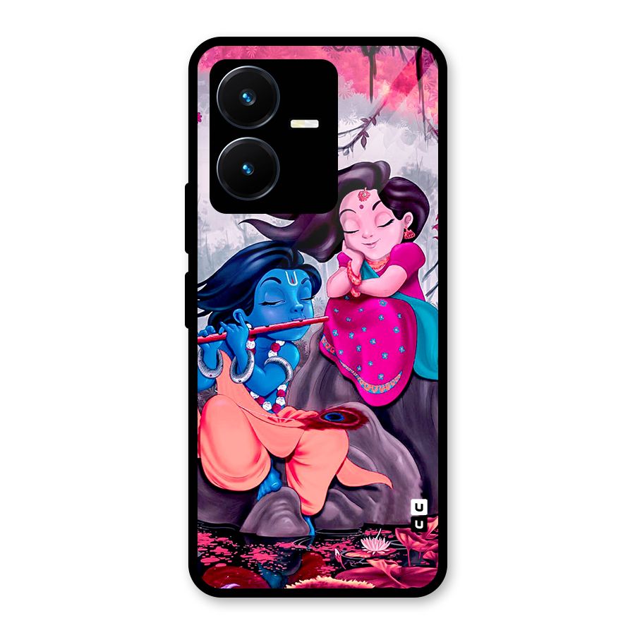 Cute Radha Krishna Glass Back Case for Vivo Y22