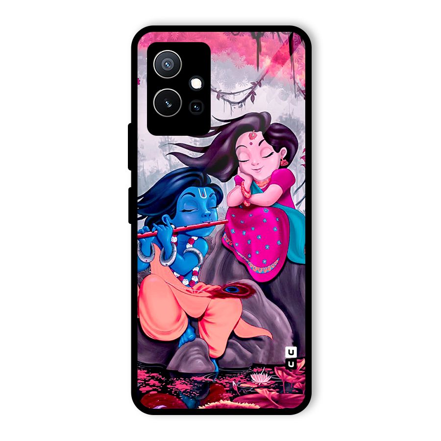 Cute Radha Krishna Glass Back Case for Vivo Y75 5G