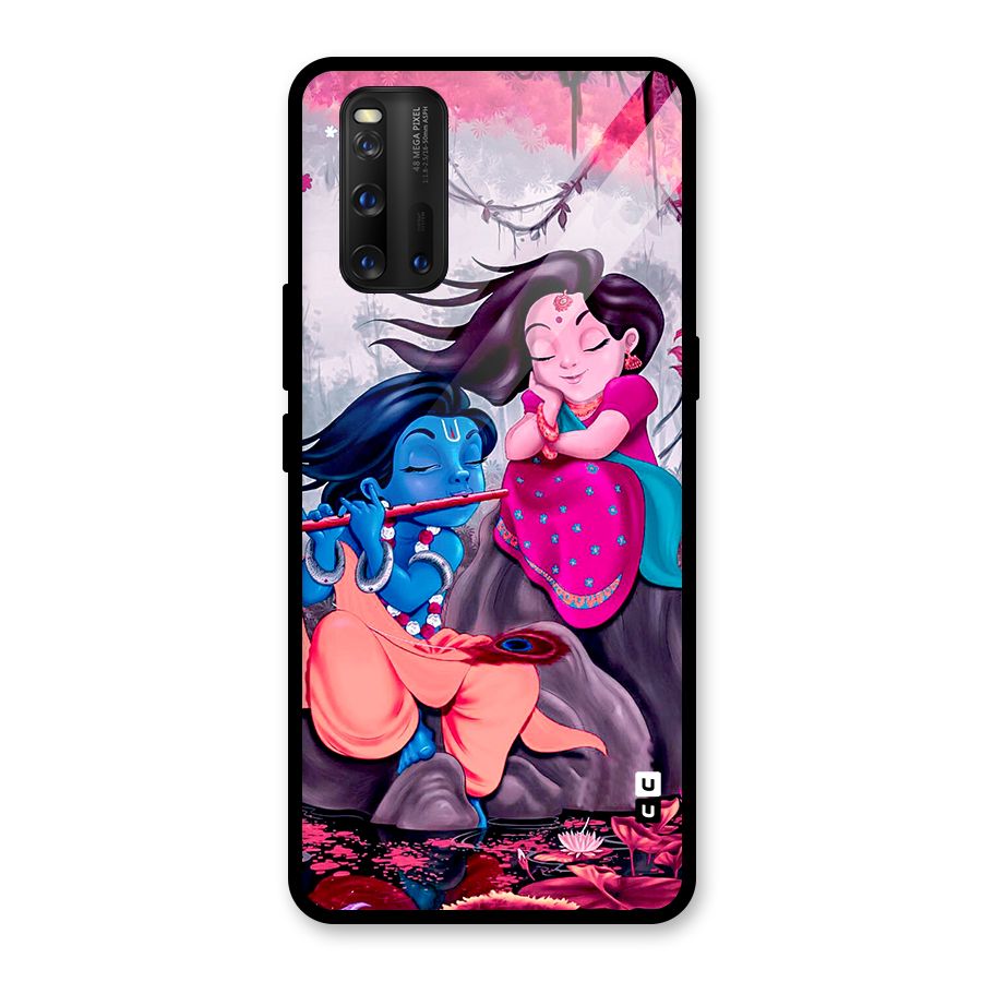 Cute Radha Krishna Glass Back Case for Vivo iQOO 3