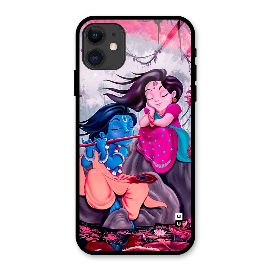 Cute Radha Krishna Glass Back Case for iPhone 11