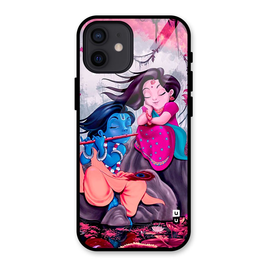 Cute Radha Krishna Glass Back Case for iPhone 12