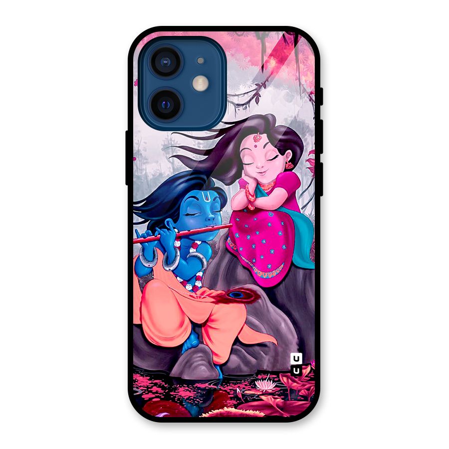 Cute Radha Krishna Glass Back Case for iPhone 12 Mini