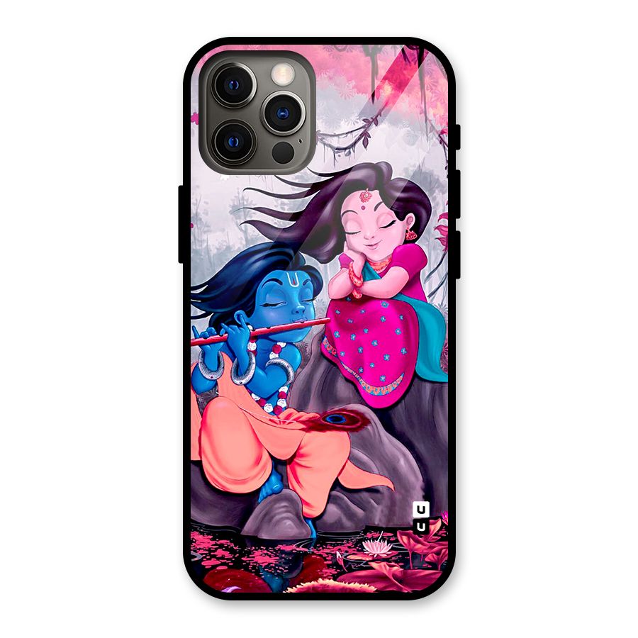 Cute Radha Krishna Glass Back Case for iPhone 12 Pro