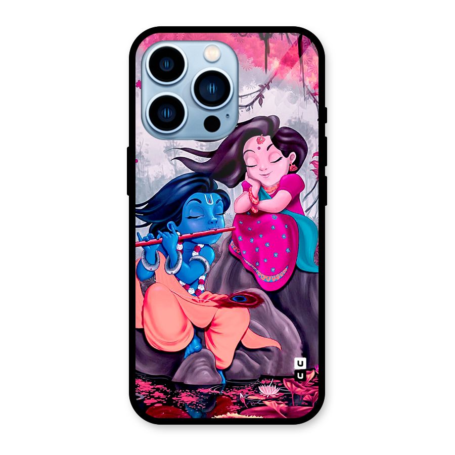 Cute Radha Krishna Glass Back Case for iPhone 13 Pro