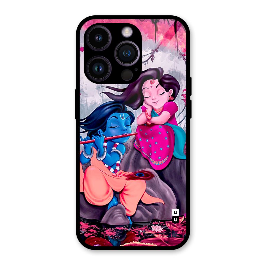 Cute Radha Krishna Glass Back Case for iPhone 14 Pro