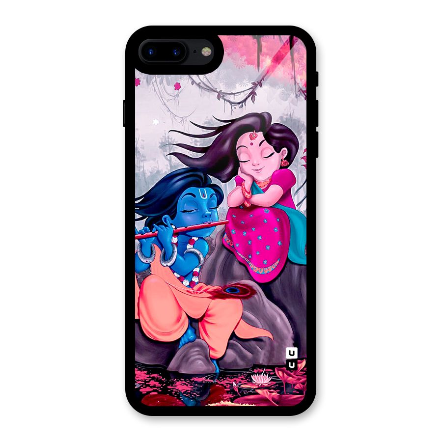 Cute Radha Krishna Glass Back Case for iPhone 7 Plus